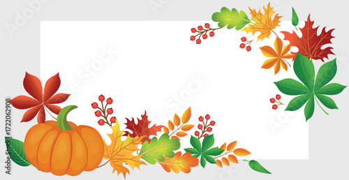Realistic autumn foliage, white background with space for text - Vector illustration