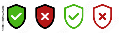Shield check mark logo icon set with protection tick and security shield logotypes vector illustration