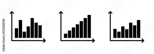 Bar graph icon black with bar diagram chart symbol curve logo growth sign isolated variations vector illustration