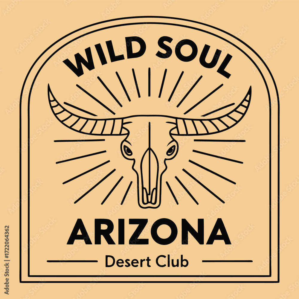 Fototapeta premium Wild soul arizona desert club emblem skull rustic western vintage emblem design