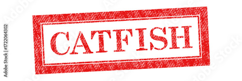 Vector red rubber stamp of Catfish isolated on white background.