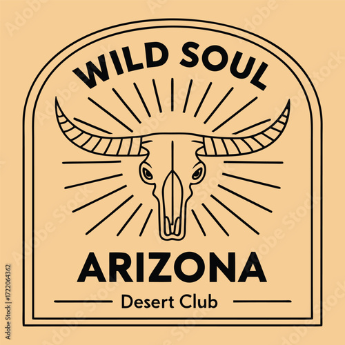 Wild soul arizona desert club emblem skull rustic western vintage emblem design