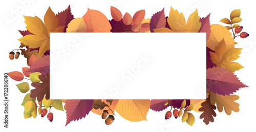 Realistic autumn foliage, white background with space for text - Vector illustration