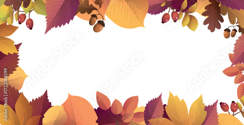 Realistic autumn foliage, white background with space for text - Vector illustration