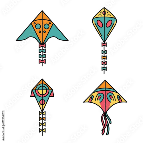 Colorful kite collection four different designs sky fun celebration outdoor activity