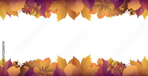 Realistic autumn foliage, white background with space for text - Vector illustration