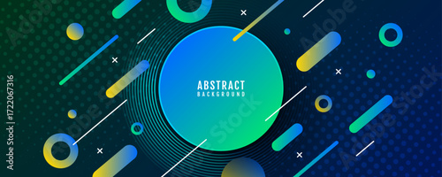 Blue green abstract background overlap layer on dark space with circles effect decoration. Modern graphic design element geometric style concept for web banner, art, flyer, card, or brochure cover