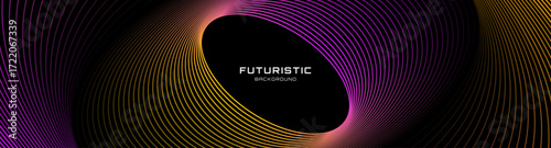 Yellow purple lines techno abstract background overlap layer on dark space with ellipse effect decoration. Modern graphic design element stripes style concept for web, flyer, card, or brochure cover