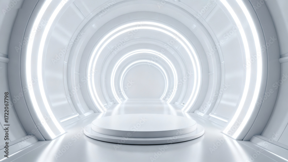 Obraz premium Futuristic White Lighting Tunnel