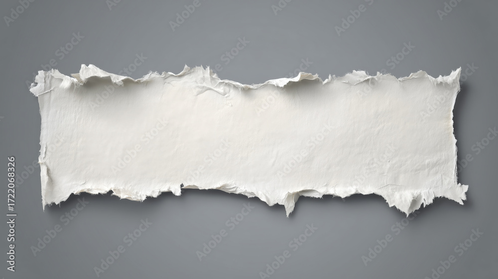 Fototapeta premium White Torn Paper Banner on Gray Background with Copy Space