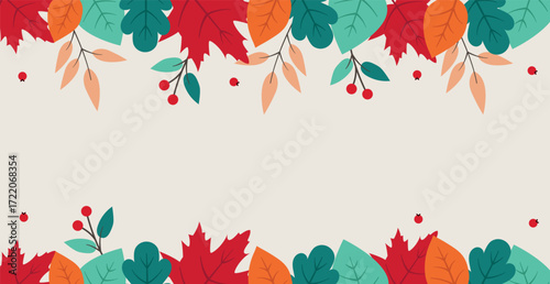 Realistic autumn foliage, white background with space for text - Vector illustration