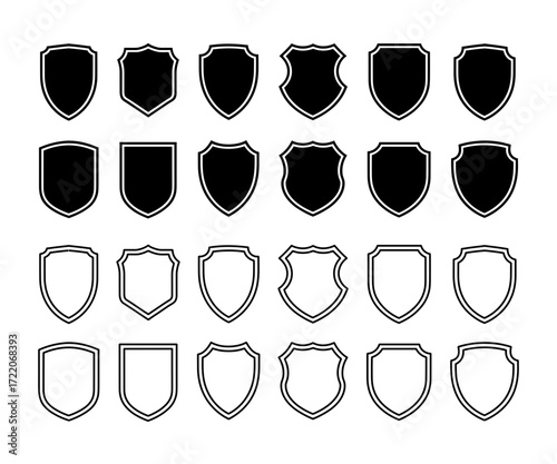 Set of Shield Silhouettes and Outlined Emblem Icons Vector Badge Templates