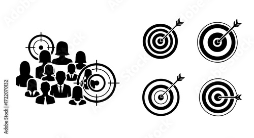 Target Audience Icons Representing Marketing Strategy and Goal Achievement