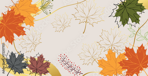 Autumn maple leaves on a colored background - Vector illustration