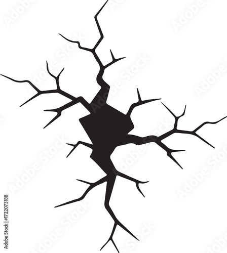 Land crack breaks on land surface vector silhouette

