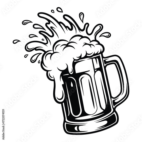 Dynamic beer mug splash with frothy foam refreshing beverage icon