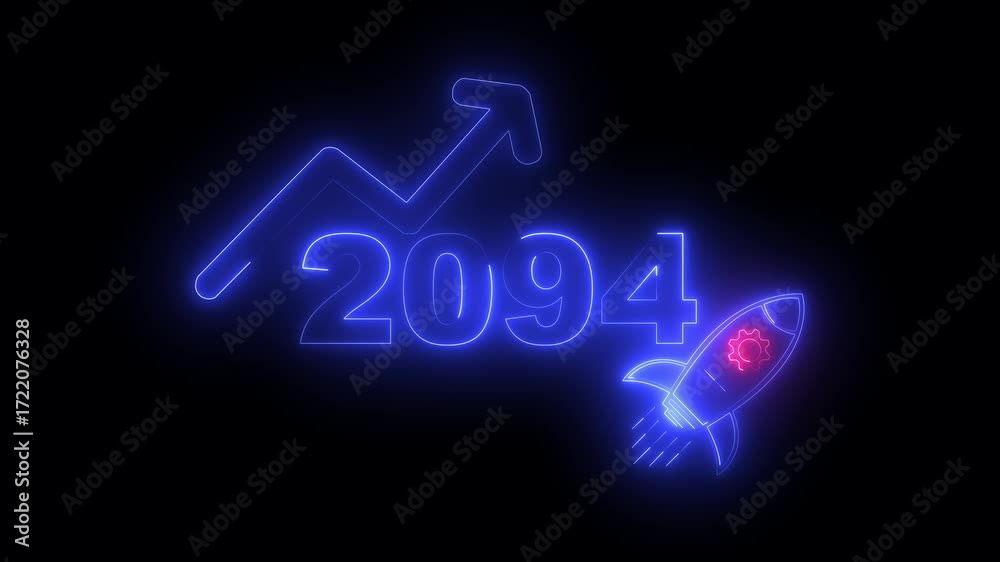 custom made wallpaper toronto digitalBlue neon 2094 year with upward arrow graph and rocket ship icon on black background new year