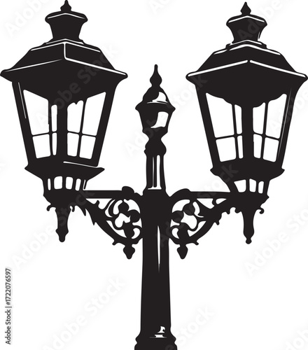 Old streetlamps against a white background
