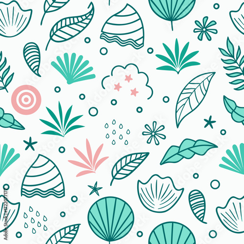 Delightful botanical pattern perfect for summer textiles, creating a vibrant, fun, and modern feel for apparel, home decor, and stylish stationery designs with a cheerful vibe