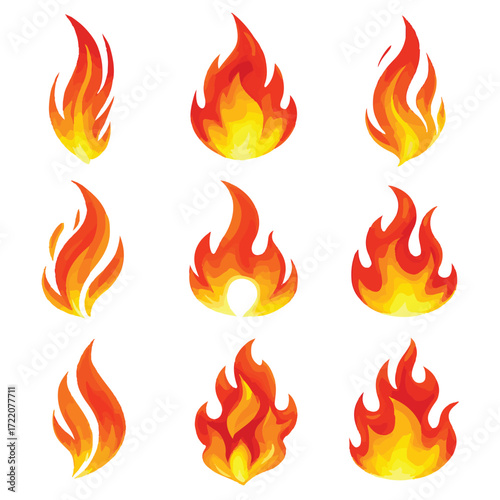 Stylized Flame Icon Set – Abstract Fire Graphics for Logos, UI, and Visual Effects