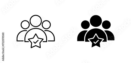 Outline and solid black vector icon of a group with a star below