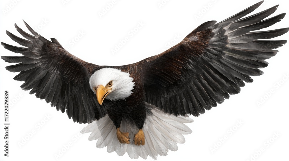 Obraz premium Bald Eagle in Flight Digital Painting, Wings Spread, Freedom Concept, Bird of Prey Bald Eagle, Digital Art
