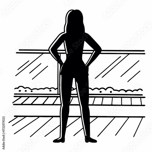 Silhouette of woman standing at window contemplating outside view  