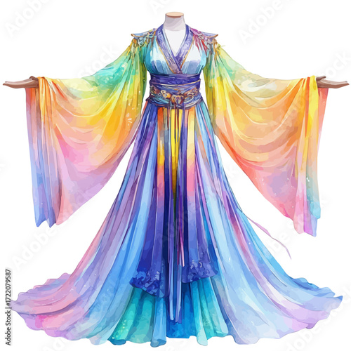watercolor vector of Silk Costume, isolated on a white background.