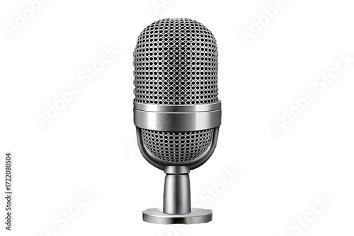 Vintage Silver Microphone Isolated for Recording and Broadcasting on Transparent Background