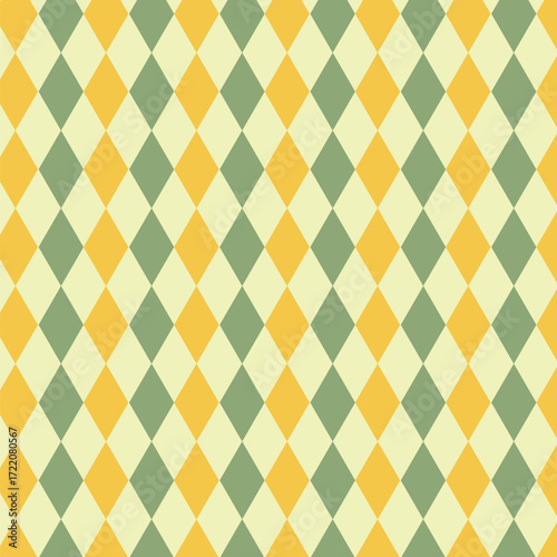 Pastel green and yellow contrast harlequin or diamond seamless pattern design