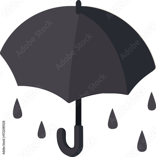 The image shows a black umbrella with raindrops falling around it, symbolizing sadness, mourning, and protection during sorrowful times.