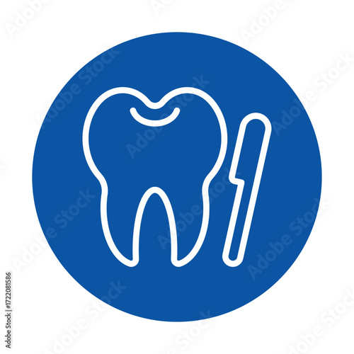 Dental Icon Featuring Tooth and Dental Tool on Blue Background