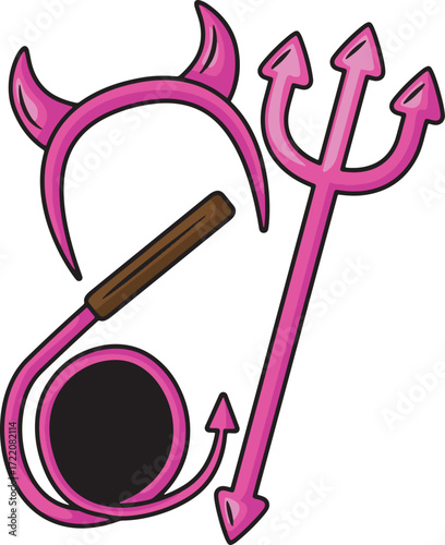 Pink devil accessories horns pitchfork whip and tail