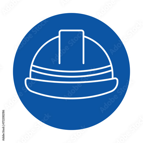 Construction Helmet Icon on Blue Circle Background for Safety Design