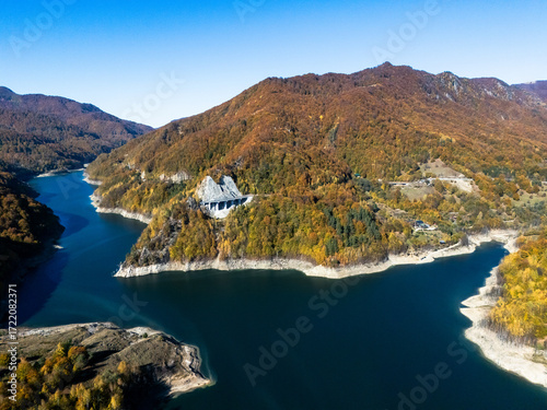 Autumn Mountain Road with a Lake