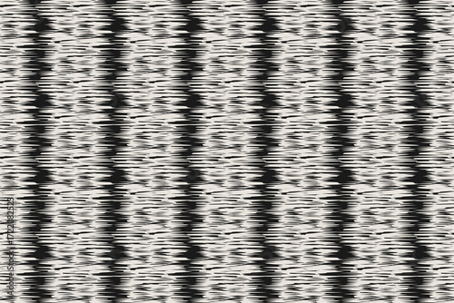 Monochrome Variegated Striped Textured Distressed Background. Seamless Pattern. ikat abstract geometric black and white line shapes stripes seamless pattern design