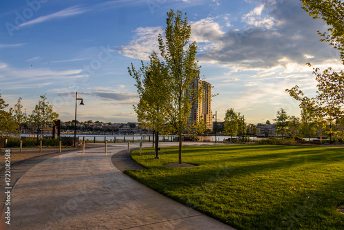 A gorgeous landscape at Point Park along the Baltimore Riverfront on the Patapsco River in Baltimore Maryland USA