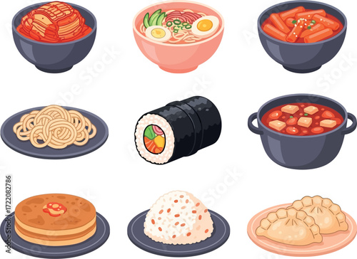 Vibrant collection of delicious Asian dishes and snacks, artfully arranged.