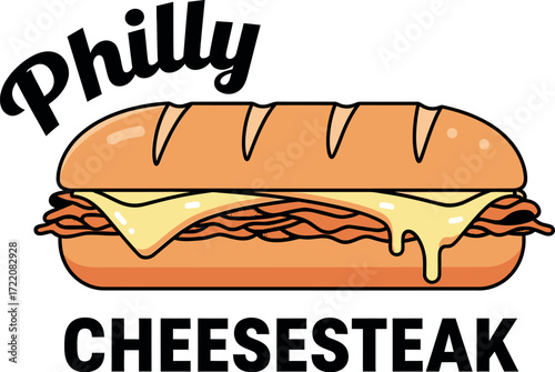 Delicious cheesesteak sandwich with melted cheese on a white background