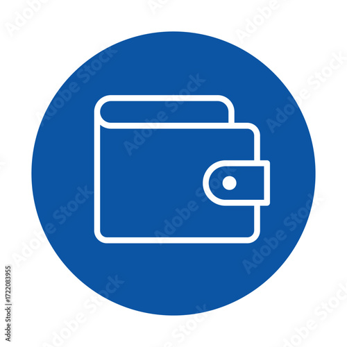 Simple Outline of a Wallet in White on a Blue Background Circular Icon