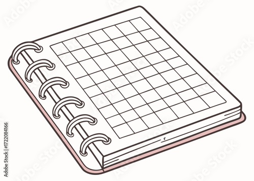 A business concept with a paper notebook and pen, a vector illustration of a labyrinth, and a calendar for a strategic plan