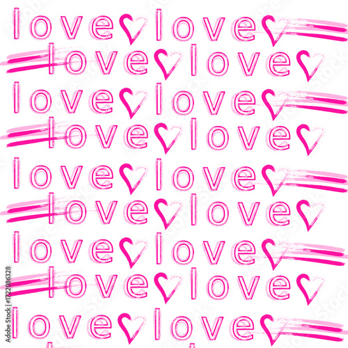 Seamless grunge pattern pink love with hearts lettering svg vector