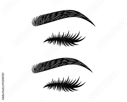 Pair of closed eyes with long eyelashes and shaped eyebrows for beauty and fashion