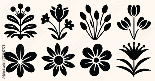 Art Nouveau Flower Plant Element Symbol, Vintage 1920‑1930 Motif Design Isolated, Elegant Botanical Ornament for Decor, Branding, Emblem, Illustration, Heritage Style Decorative Artwork Project