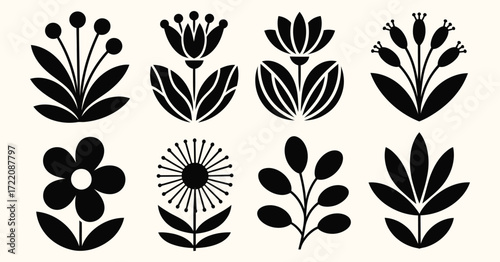 Art Nouveau Flower Plant Element Symbol, Vintage 1920‑1930 Motif Design Isolated, Elegant Botanical Ornament for Decor, Branding, Emblem, Illustration, Heritage Style Decorative Artwork Project