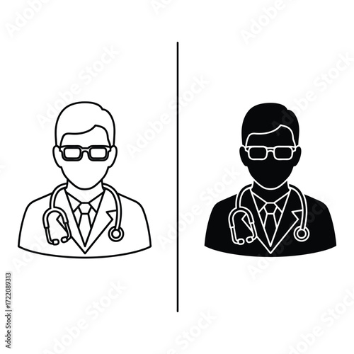 Doctor icon outline and silhouette medical professional symbol for healthcare and medicine
