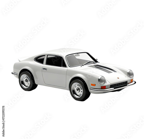 White classic coupe, studio shot, diecast model, car advertisement