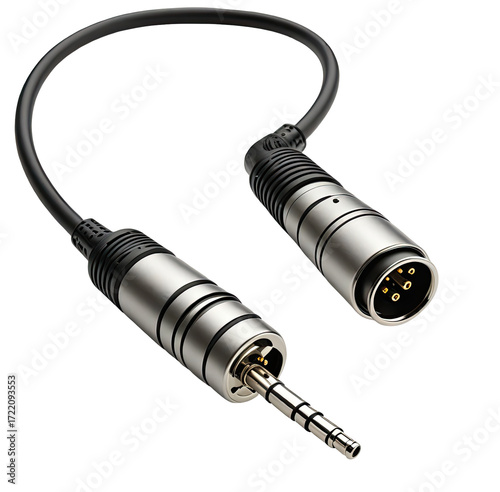 Studio audio cable connection, XLR to TRS, black background, music production