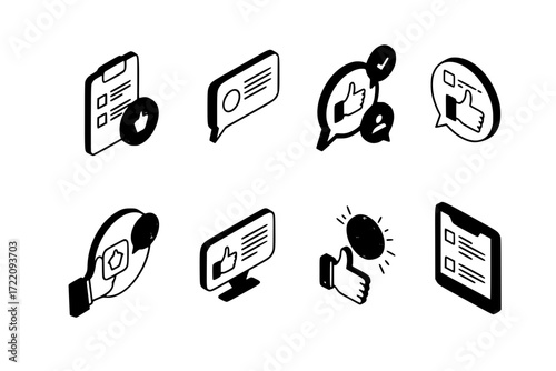 School Counseling Icons. Colorful isometric vector icons set of school counseling support: school building, counselor’s chair,
