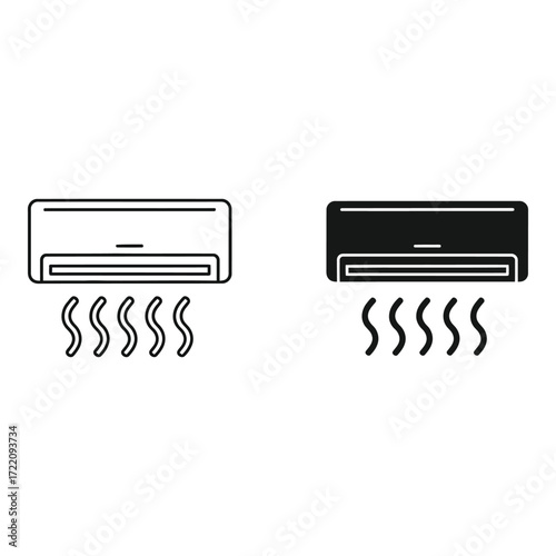 Modern air conditioner icon showing cooling air flow two styles outline and solid fill